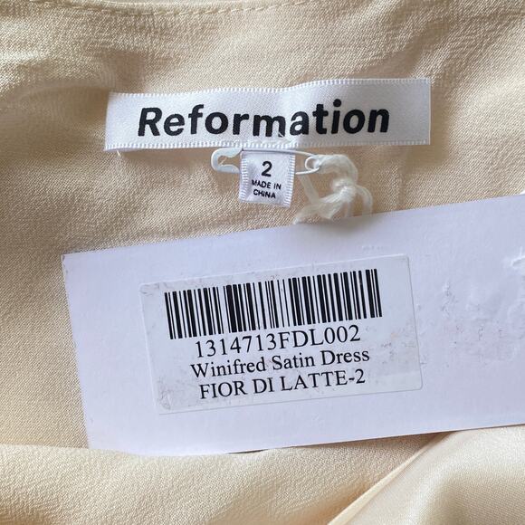 Reformation Winifred Satin Dress Fior Di Latte - Picture 11 of 12